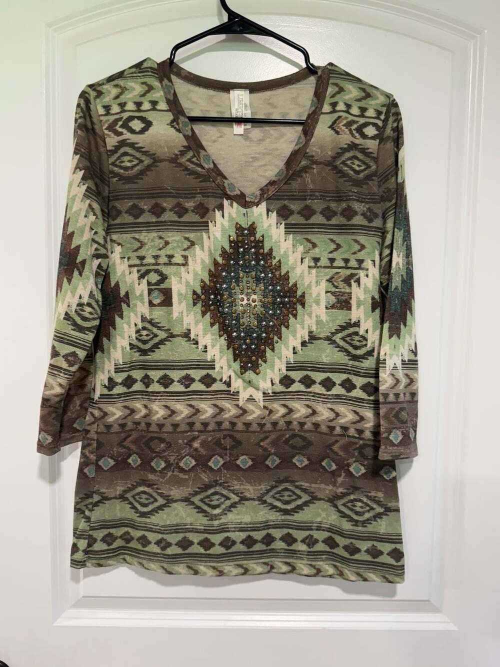 Liberty Wear Western Aztec Studded Tunic Top Boho Cowgirl Medium
